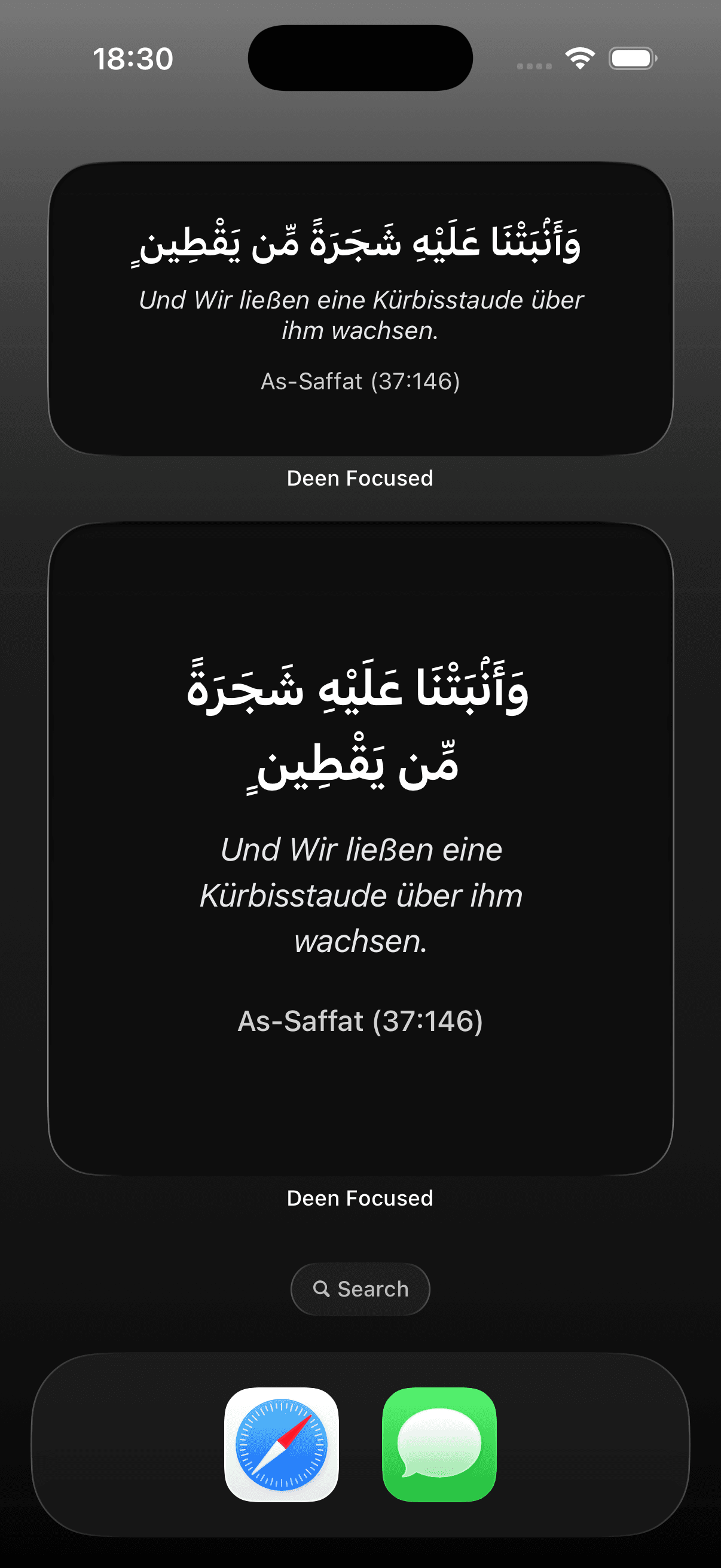 Quran ayah widget on iPhone home screen